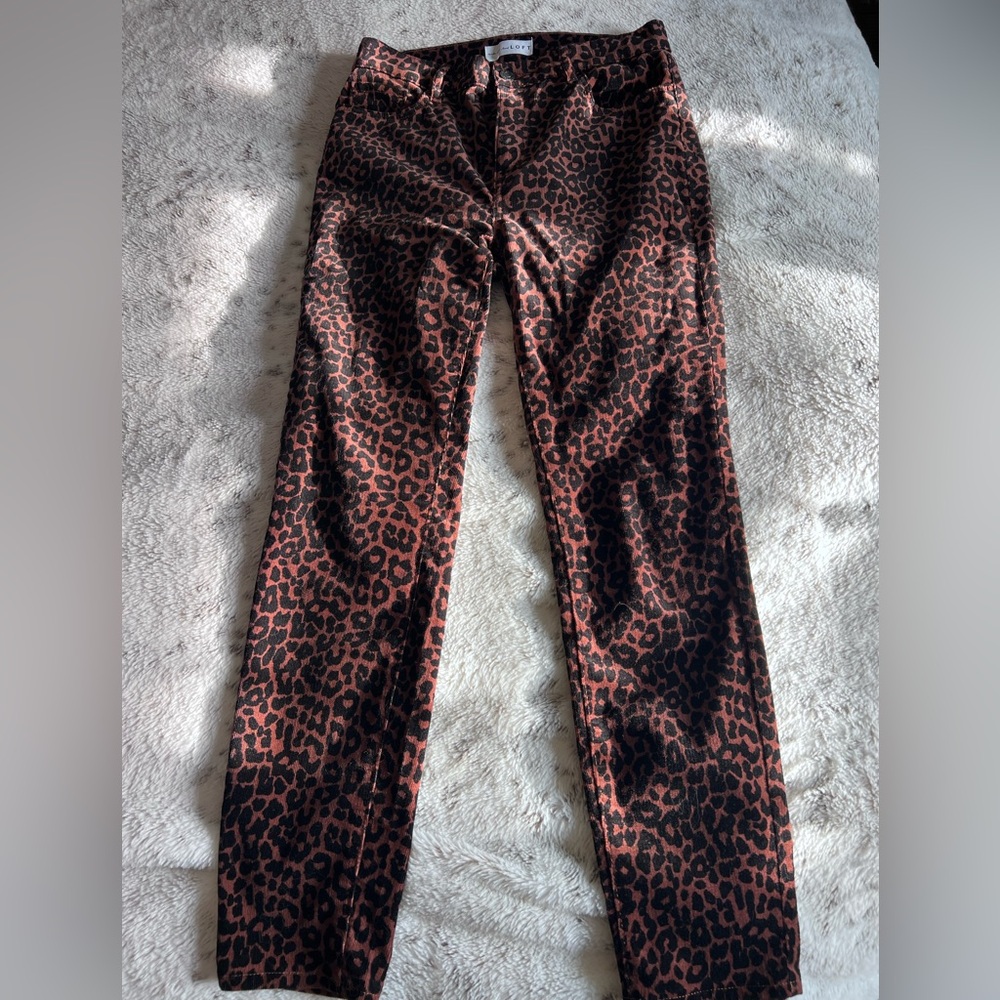 Loft- Leopard Print high waist skinny corduroy pants